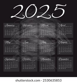 Plantilla de calendario para el año 2025, diseño de calendario 2015, Vertical de calendario 2015: la semana comienza con el domingo, diseño de Plantilla abstracta para el año nuevo 2025.