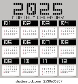 Plantilla de calendario para el año 2025, diseño de calendario 2015, Vertical de calendario 2015: la semana comienza con el domingo, diseño de Plantilla abstracta para el año nuevo 2025.