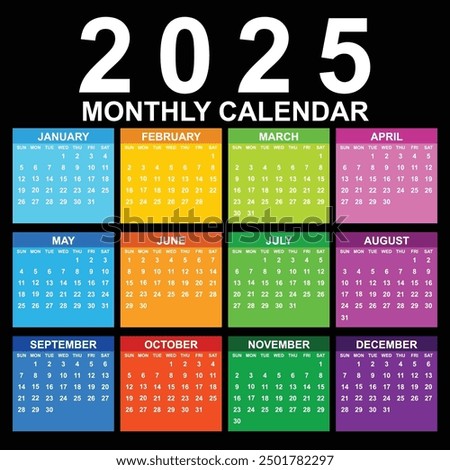  calendar template for 2025 year,  2025 calendar design, 2025 calendar vertical - week starts with Sunday.