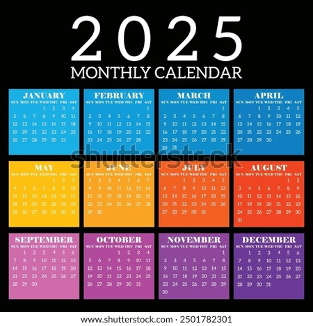  calendar template for 2025 year,  2025 calendar design, 2025 calendar vertical - week starts with Sunday.