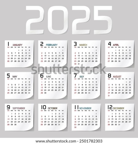  calendar template for 2025 year,  2025 calendar design, 2025 calendar vertical - week starts with Sunday.