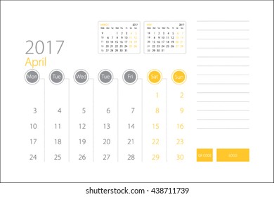 Calendar template of April 2017 