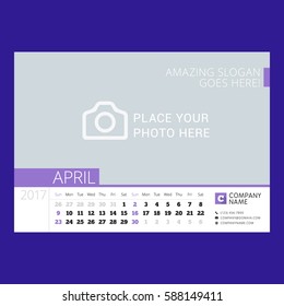 Calendar Template for April 2017. Week Starts Sunday. Design Print Template. Vector Illustration Isolated