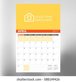 Calendar Template for April 2017. Week Starts Sunday. Design Print Template. Vector Illustration Isolated
