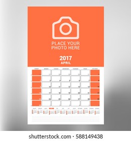 Calendar Template for April 2017. Week Starts Sunday. Design Print Template. Vector Illustration Isolated
