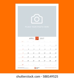 Calendar Template for April 2017. Week Starts Sunday. Design Print Template. Vector Illustration Isolated