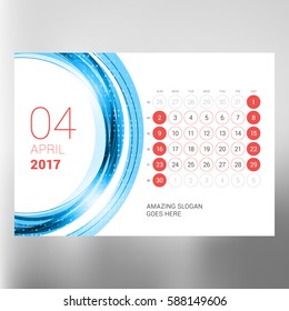 Calendar Template for April 2017. Week Starts Sunday. Design Print Template. Vector Illustration Isolated