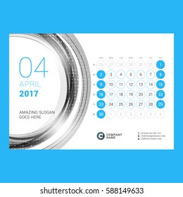 Calendar Template for April 2017. Week Starts Sunday. Design Print Template. Vector Illustration Isolated