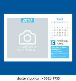 Calendar Template for April 2017. Week Starts Sunday. Design Print Template. Vector Illustration Isolated