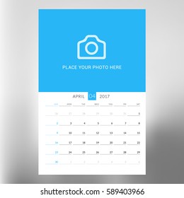 Calendar Template for April 2017. Week Starts Sunday. Design Print Template. Vector Illustration Isolated