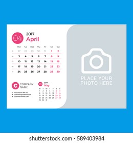 Calendar Template for April 2017. Week Starts Monday. Design Print Template. Vector Illustration Isolated