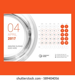 Calendar Template for April 2017. Week Starts Monday. Design Print Template. Vector Illustration Isolated