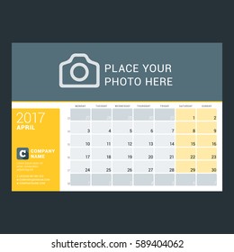 Calendar Template for April 2017. Week Starts Monday. Design Print Template. Vector Illustration Isolated