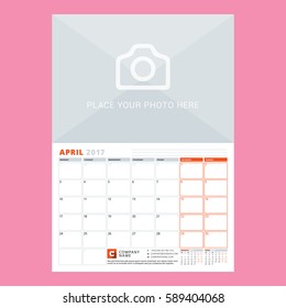 Calendar Template for April 2017. Week Starts Monday. Design Print Template. Vector Illustration Isolated