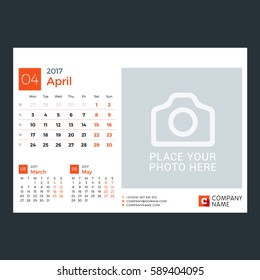 Calendar Template for April 2017. Week Starts Monday. Design Print Template. Vector Illustration Isolated