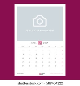Calendar Template for April 2017. Week Starts Monday. Design Print Template. Vector Illustration Isolated
