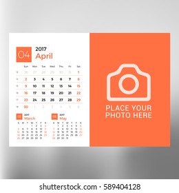 Calendar Template for April 2017. Week Starts Sunday. Design Print Template. Vector Illustration Isolated