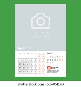 Calendar Template for April 2017. Week Starts Monday. Design Print Template. Vector Illustration Isolated