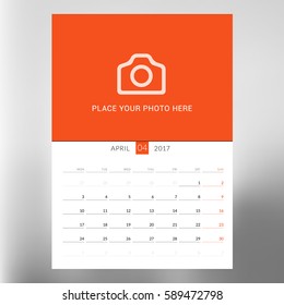 Calendar Template for April 2017. Week Starts Monday. Design Print Template. Vector Illustration Isolated