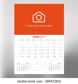 Calendar Template for April 2017. Week Starts Monday. Design Print Template. Vector Illustration Isolated