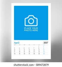 Calendar Template for April 2017. Week Starts Monday. Design Print Template. Vector Illustration Isolated