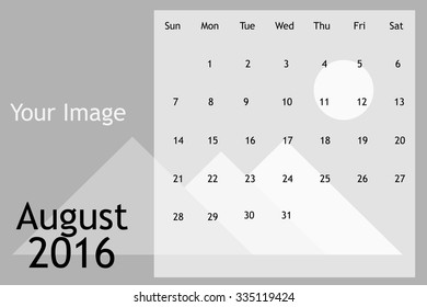 calendar template of August 2016
