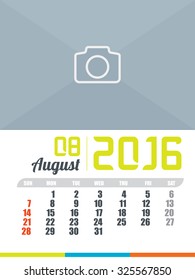 Calendar template of August 2016 , vector illustration