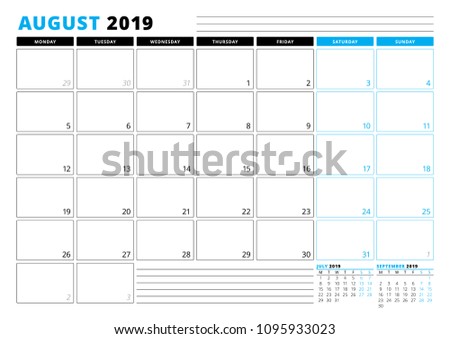 calendar template august 2019 business planner stock vector royalty calendar template august 2019