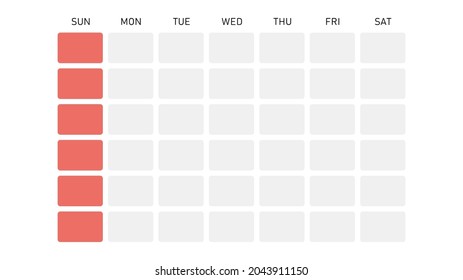 Calendar template. Blank calendar. Week starts on Sunday. Vector illustration
