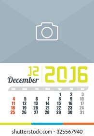Calendar template of December 2016 , vector illustration