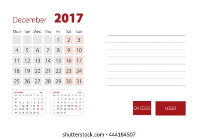 Calendar Template for December 2017