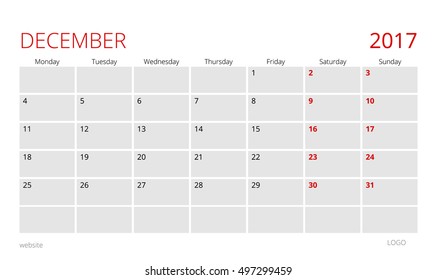 Calendar Template Of December 2017