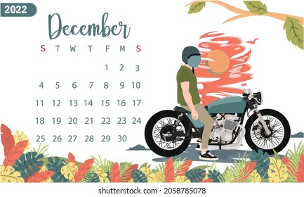 Calendar template for December 2022 with the week starting on Sunday. with the addition of simple illustrations and eps 10, the natural leaf theme is easy to apply to all media