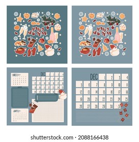 Calendar template. December. Paper print sheet. Isolated vector colorful element. 
