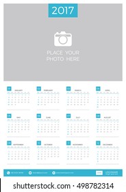 Calendar template design for 2017 year. Flat style vector illustration.