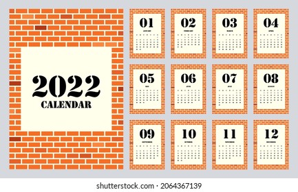 Calendar template design for 2022, printable monthly planner minimal flat design style, week starts on Sunday, vector illustration
