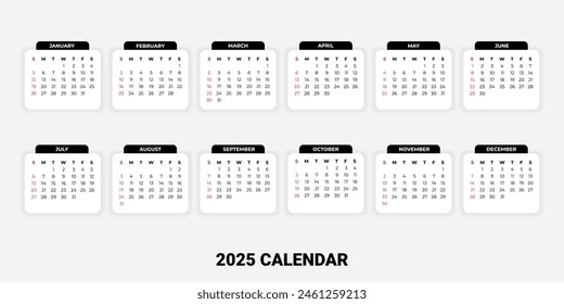 Calendar template design for 2025