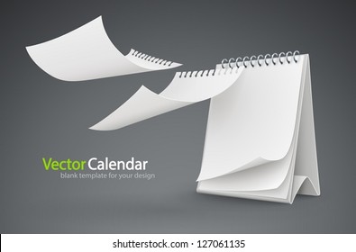 calendar template with flying blank pages. Vector Illustration. EPS10