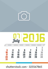Calendar template of July 2016 , vector illustration