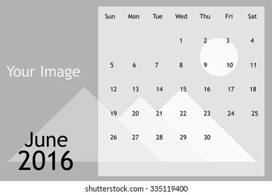 calendar template of June 2016