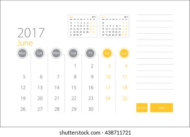 Calendar template of June 2017 