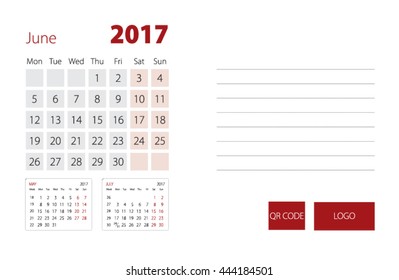 Calendar Template for June 2017