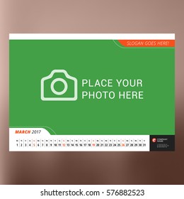 Calendar Template for March 2017. Design Print Template. Vector Illustration Isolated on Color Background