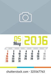 Calendar template of May 2016 , vector illustration