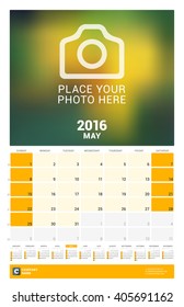 Calendar Template for May 2016. Week Starts Sunday. Wall Calendar Planner Design Print Template. Vector Calendar. Stationery Design
