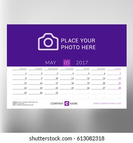 Calendar Template for May 2017. Week Starts Monday. Design Print Template. Vector Illustration Isolated