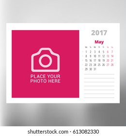 Calendar Template for May 2017. Week Starts Monday. Design Print Template. Vector Illustration Isolated