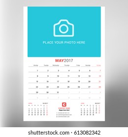 Calendar Template for May 2017. Week Starts Monday. Design Print Template. Vector Illustration Isolated