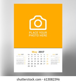 Calendar Template for May 2017. Week Starts Monday. Design Print Template. Vector Illustration Isolated