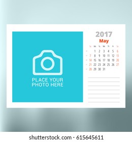 Calendar Template for May 2017. Week Starts Sunday. Design Print Template. Vector Illustration Isolated
